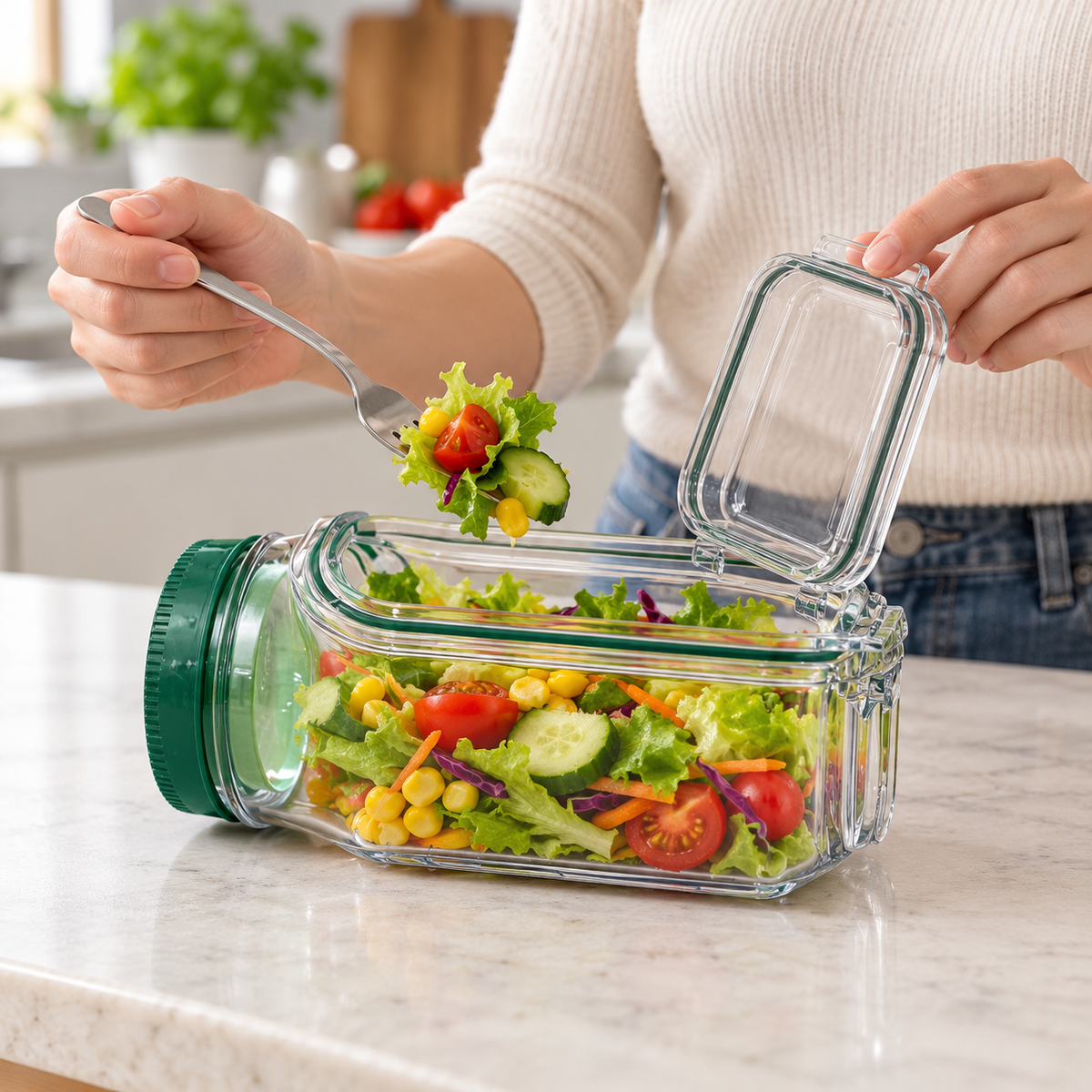 Leakproof Salad Container Plastic Salad Pod Portable Breakfast
