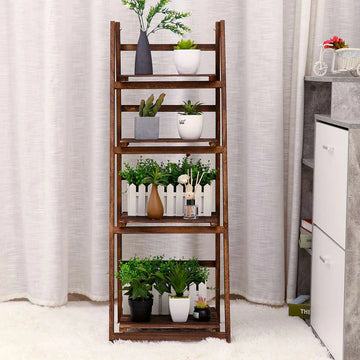 4 Tier Wooden Ladder Folding Book Shelf Shelving Rack