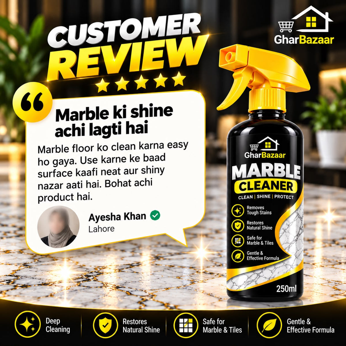 GharBazaar Marble Cleaner Spray โ Clean, Shine & Protect (250ml)