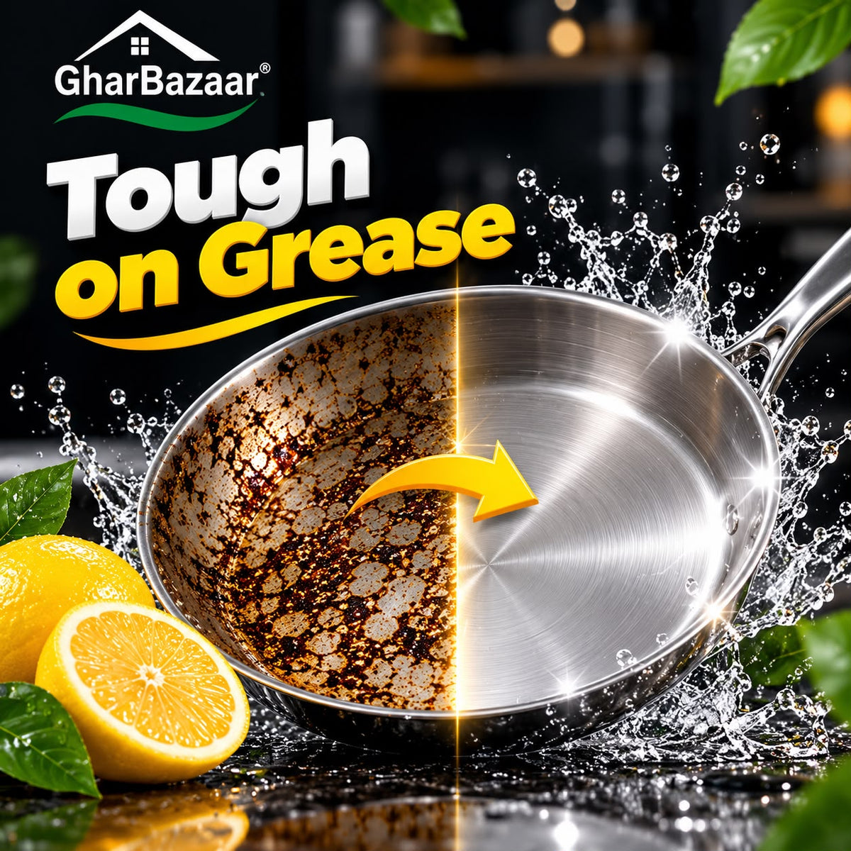 GharBazaar Dish Wash Cleaner ā Lemon Fresh, Tough on Grease, Gentle on Hands (250ml)