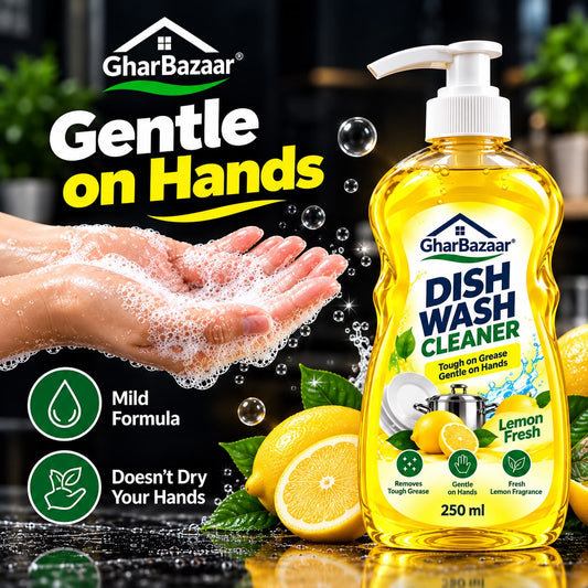 GharBazaar Dish Wash Cleaner – Lemon Fresh, Tough on Grease, Gentle on Hands (250ml)