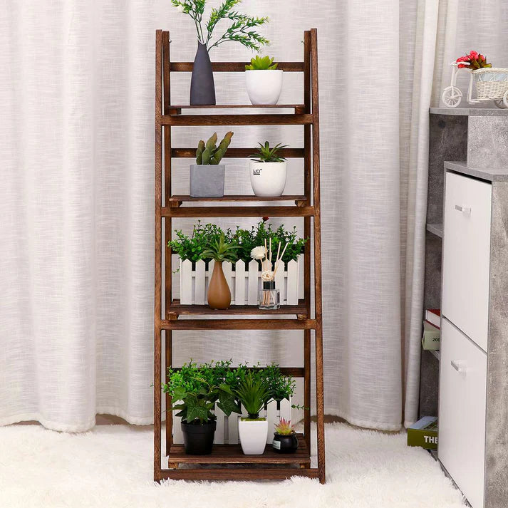 4 Tier Wooden Ladder Folding Book Shelf Shelving Rack