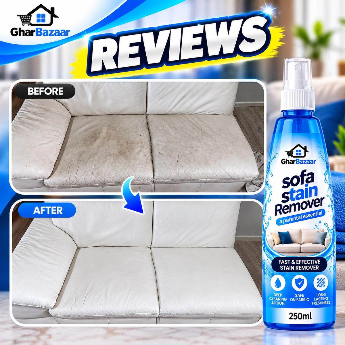 GharBazaar Sofa Stain Remover Spray – 250ml | Fabric & Upholstery Cleaner