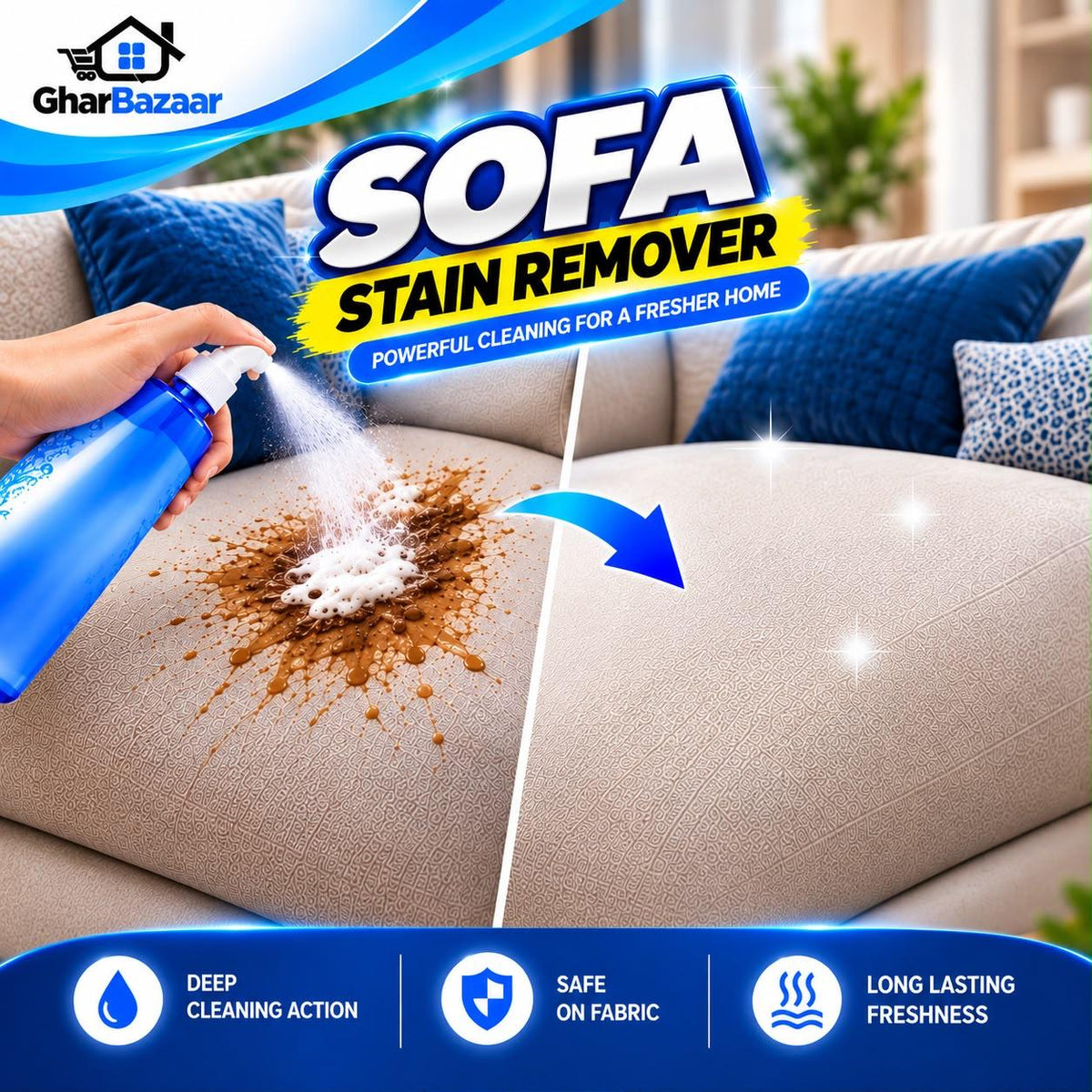 GharBazaar Sofa Stain Remover Spray – 250ml | Fabric & Upholstery Cleaner