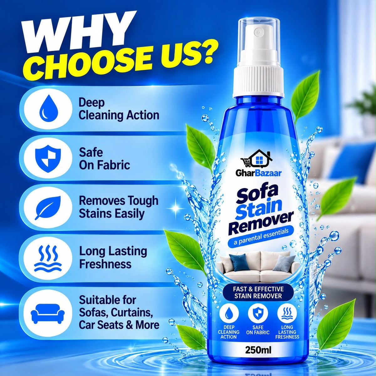 GharBazaar Sofa Stain Remover Spray – 250ml | Fabric & Upholstery Cleaner