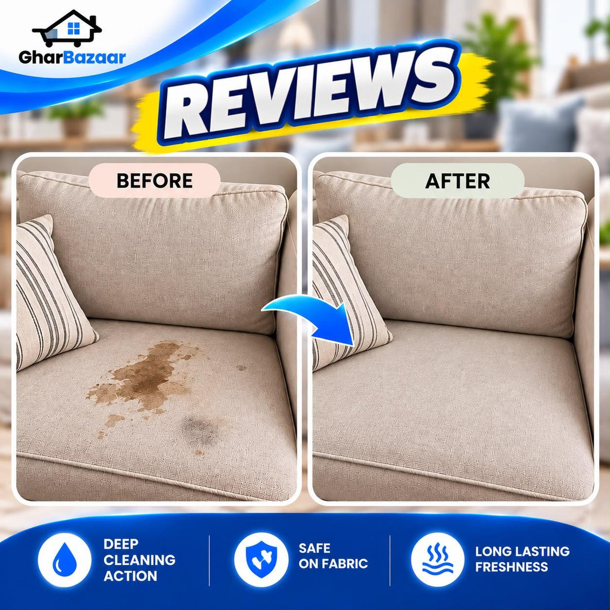 GharBazaar Sofa Stain Remover Spray – 250ml | Fabric & Upholstery Cleaner