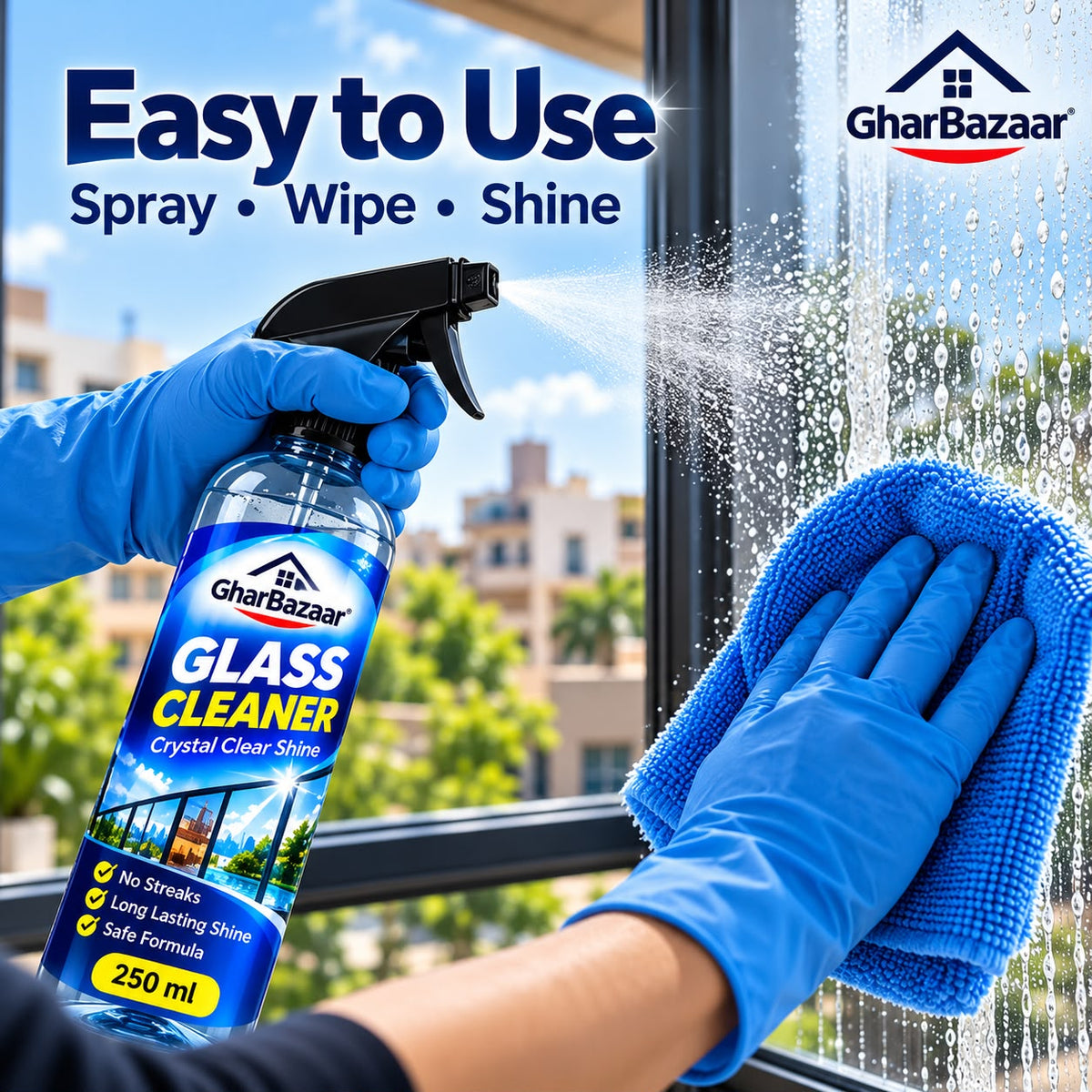 GharBazaar Glass Cleaner Spray – Streak-Free Shine (250ml)