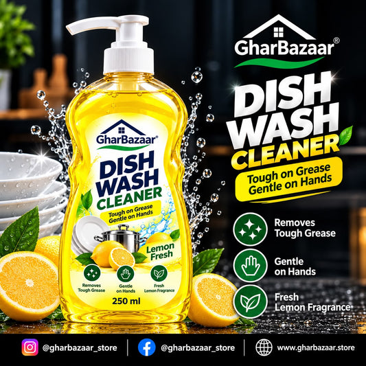GharBazaar Dish Wash Cleaner – Lemon Fresh, Tough on Grease, Gentle on Hands (250ml)