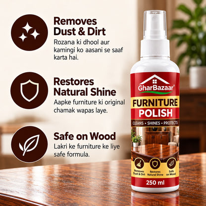 GharBazaar Furniture Polish Spray 250ml – Wood Cleaner, Shine & Dust Remover
