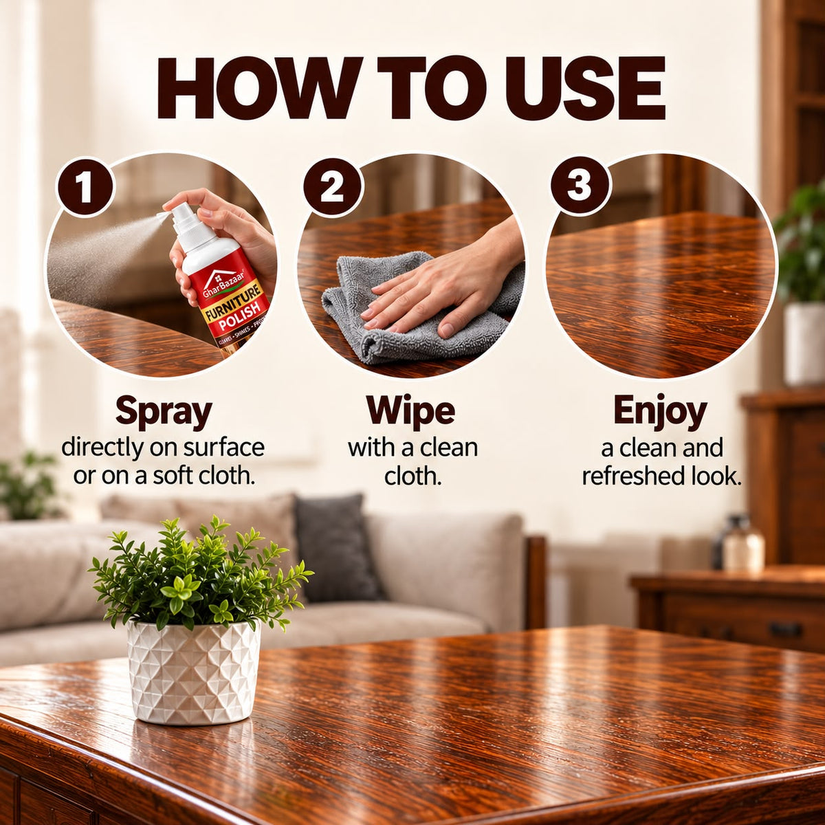GharBazaar Furniture Polish Spray 250ml – Wood Cleaner, Shine & Dust Remover